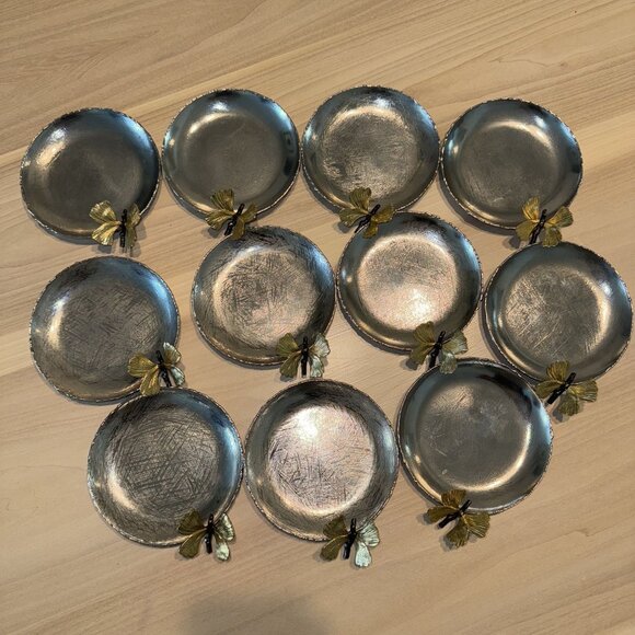 MichaelAram Butterfly Ginkgo Silver Stainless Steel Round Trinket Tray ONE PIECE - Picture 4 of 8